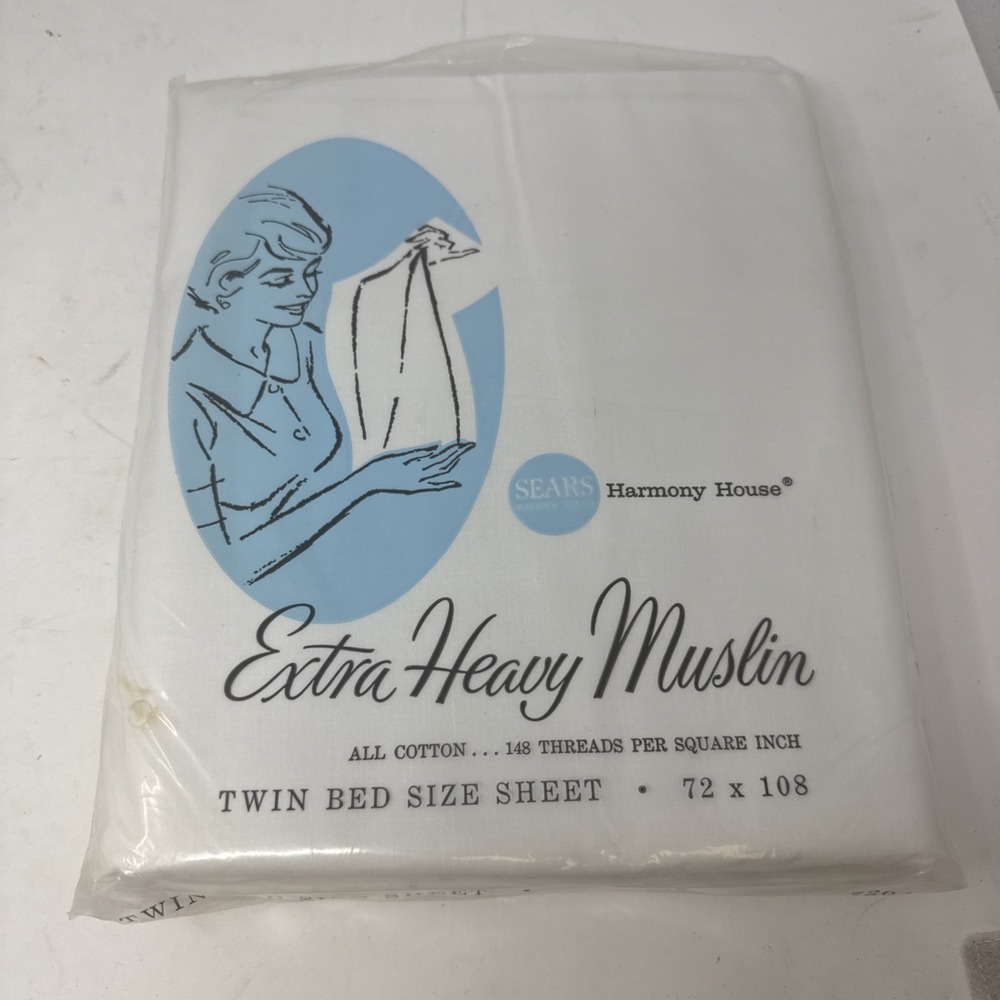 VTG NOS Sears Harmony House Fine Muslin All Cotton Twin Flat Sheet 72X108 White